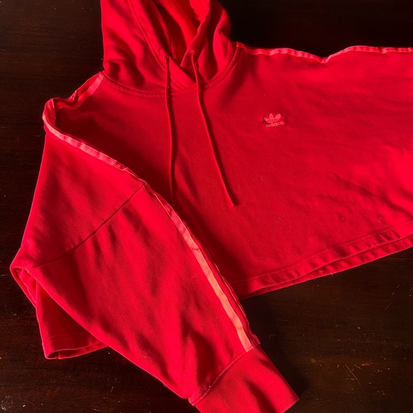 Cherry Red Adidas Cropped Hoodie - Picture 2 of 4
